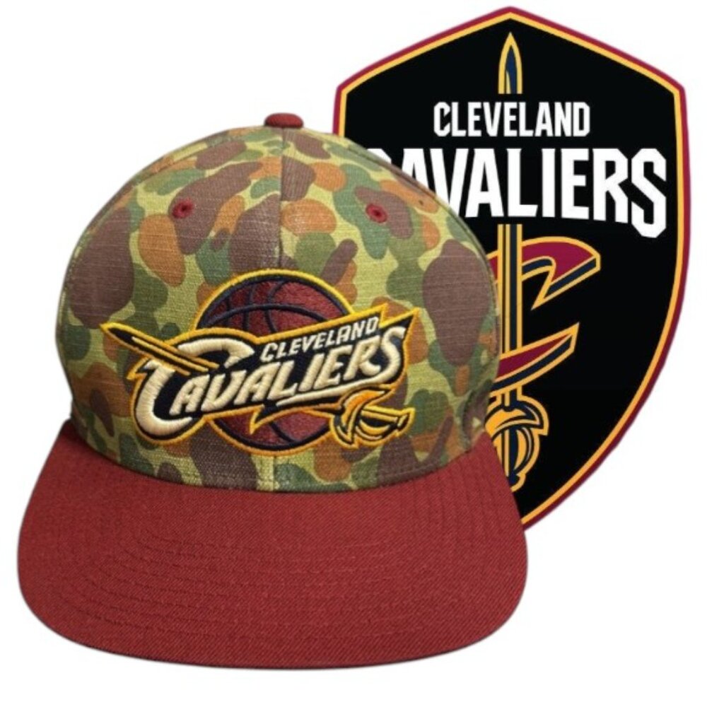 Mitchell & Ness Cleveland Cavaliers Camouflage Burgundy Leather Strapback Hat